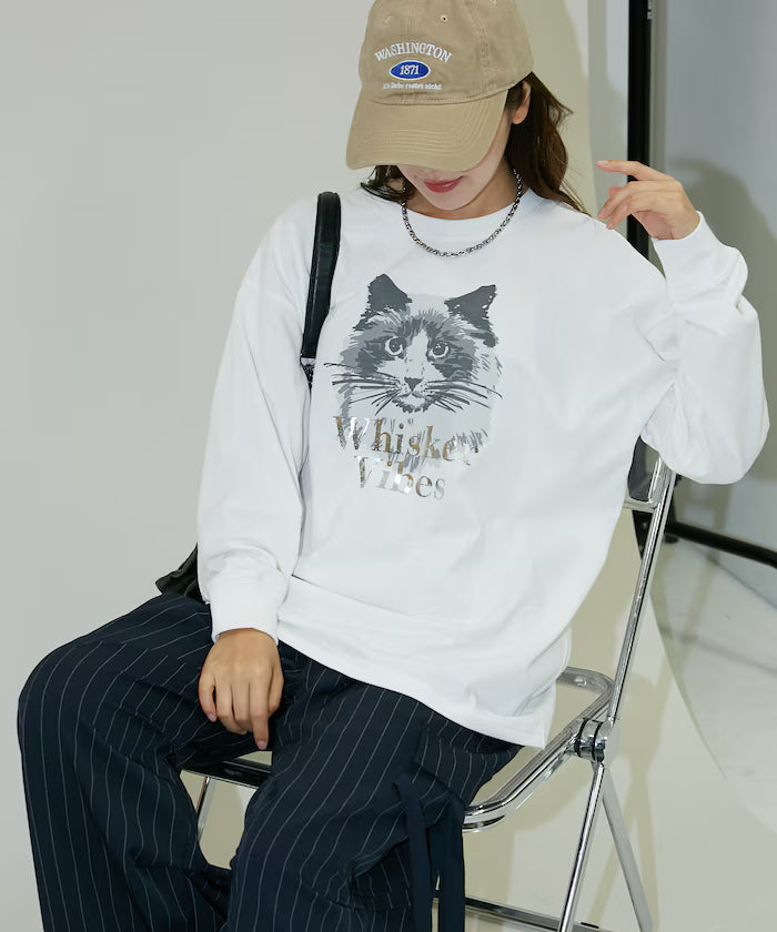 Handwritten-style Cat Print Foil Logo Long Sleeve T Limited Edition