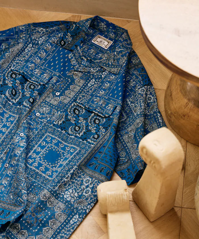 India-made Relaxed Fit Paisley Print Open Collar Short Sleeve Shirt Bandana Pattern