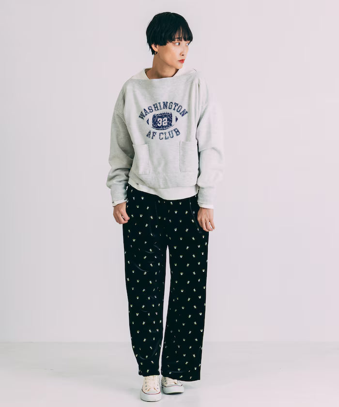 Small Flower Embroidery Velvet Pants