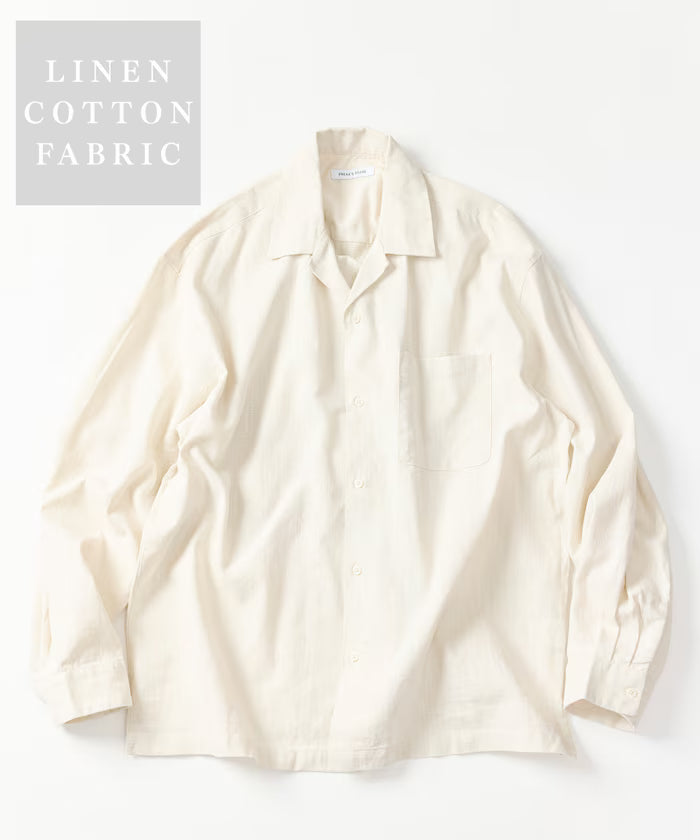 LINEN COTTON OPEN COLLAR SHIRT【Compatible with setups】