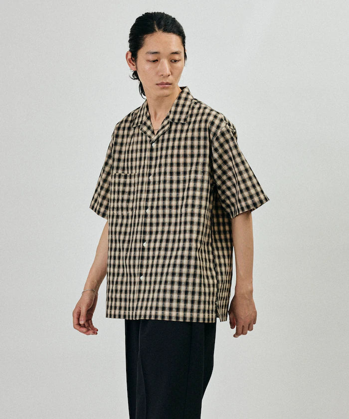 Dobby Woven Check Relaxed Open Collar Short Sleeve Shirt
