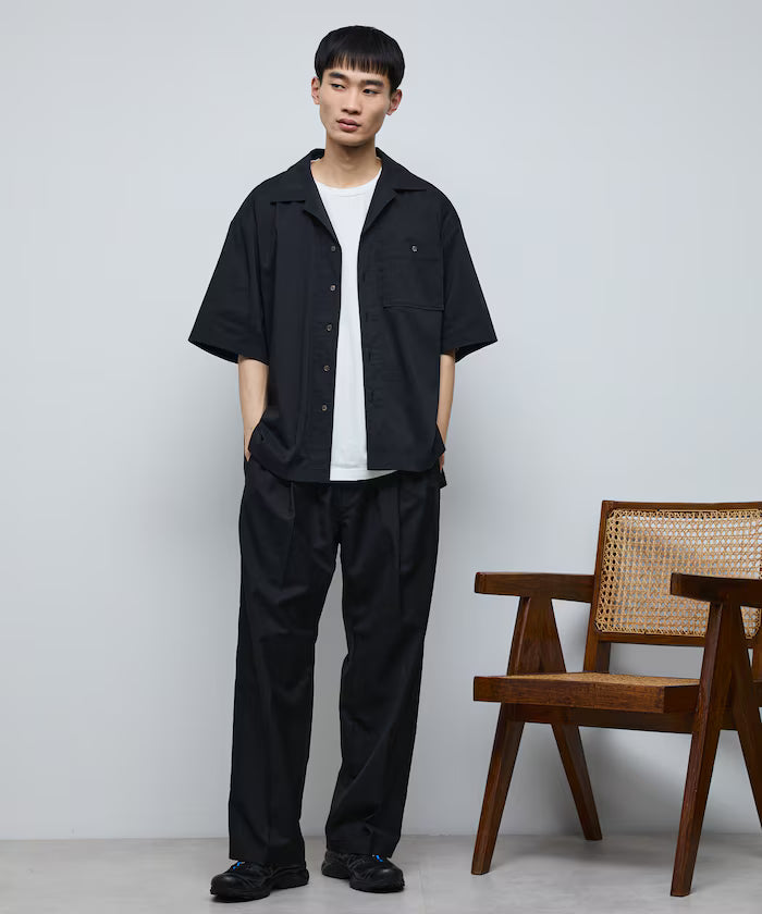 Ramie Blend Oversize Short Sleeve Open Collar Shirt / Easy Care Shirt / Linen Blend Short Sleeve Shirt