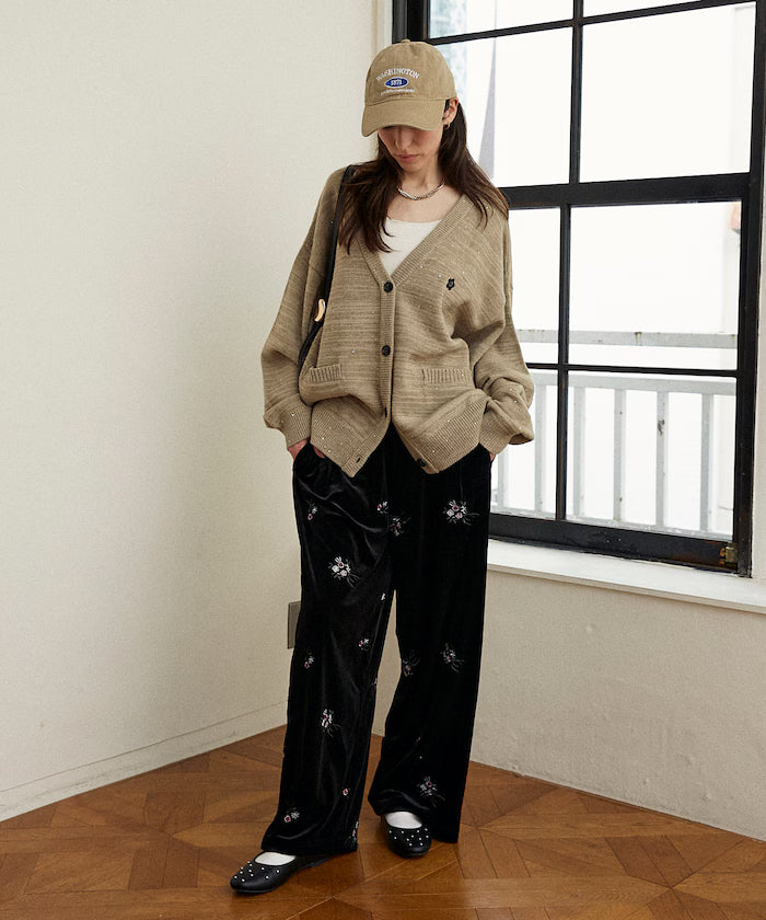 Flower Embroidery Velvet Easy Pants Limited Edition