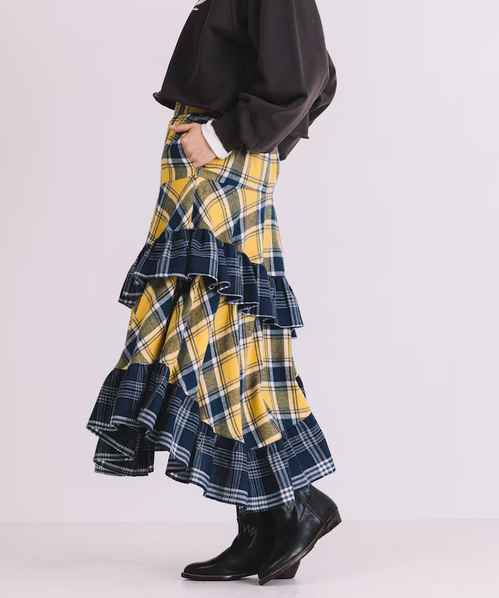 Nell Check Asymmetrical Frill Skirt