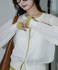 Washable Linen Color Block Sheer Knit Cardigan Limited Edition - Natural