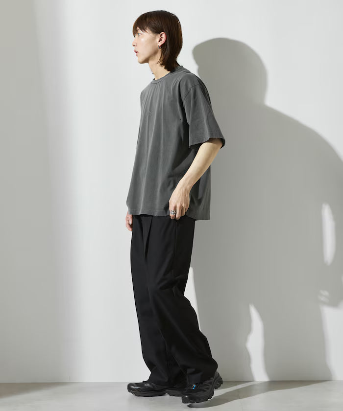 7.3 oz damaged processed front logo print short sleeve T-shirt / oversized crew neck short sleeve T-shirt
