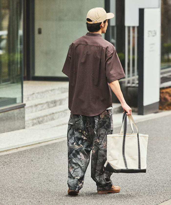 [New Color Added] Quick-Dry Material Relaxed Fit Band Collar Shirt Short Sleeve Linen Feel