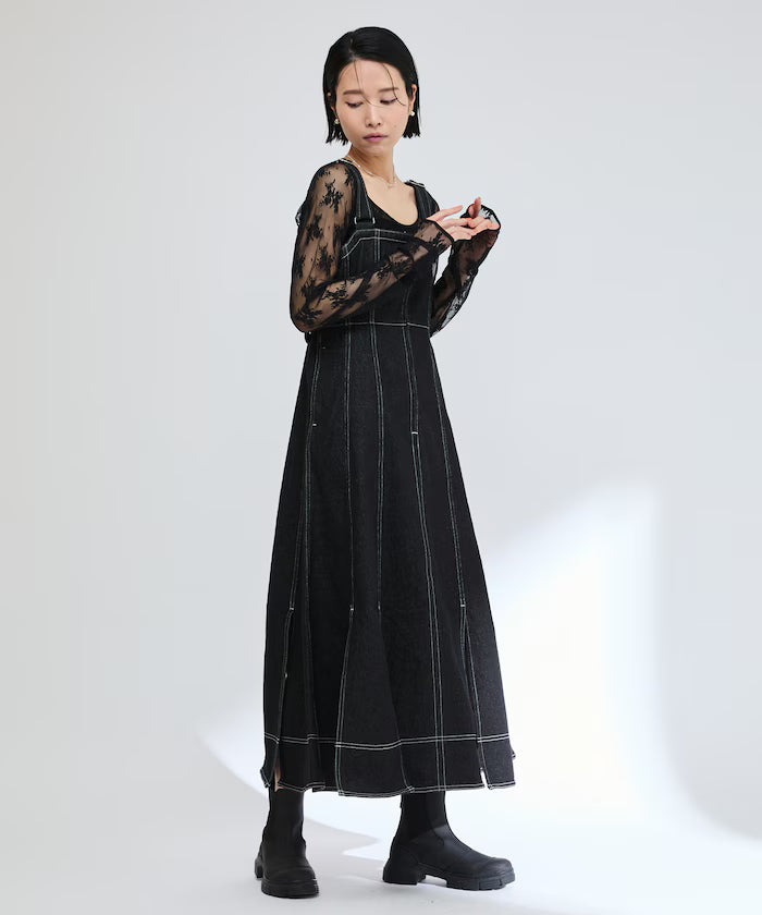 Denim Mermaid Dress / A-Line Slit Denim Overall Dress / Jumper Skirt