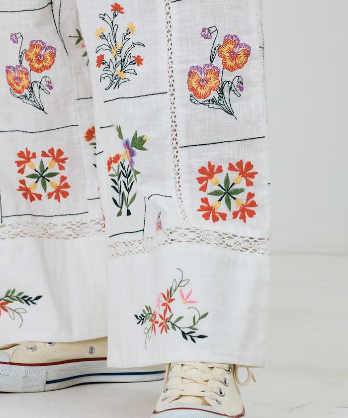 Patchwork Floral Embroidery Pants