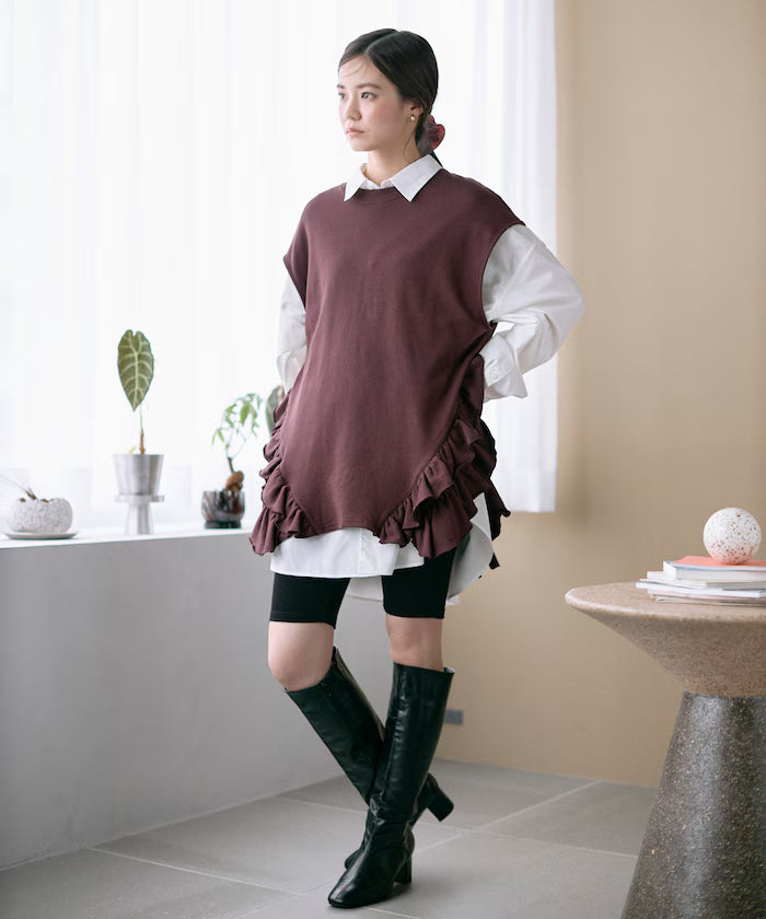 Organic Cotton Frill Hem Top / Relaxed Fit / French Terry Sweat / Best