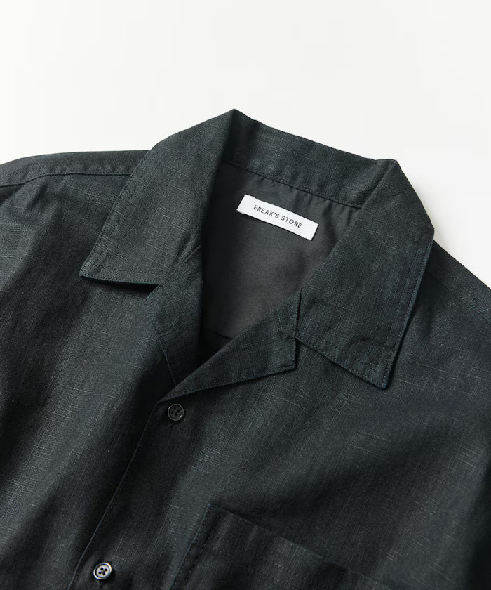 LINEN COTTON OPEN COLLAR SS SHIRT