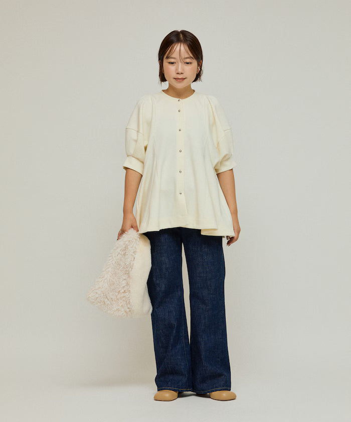 Cardigan with Peplum and Puff Sleeves