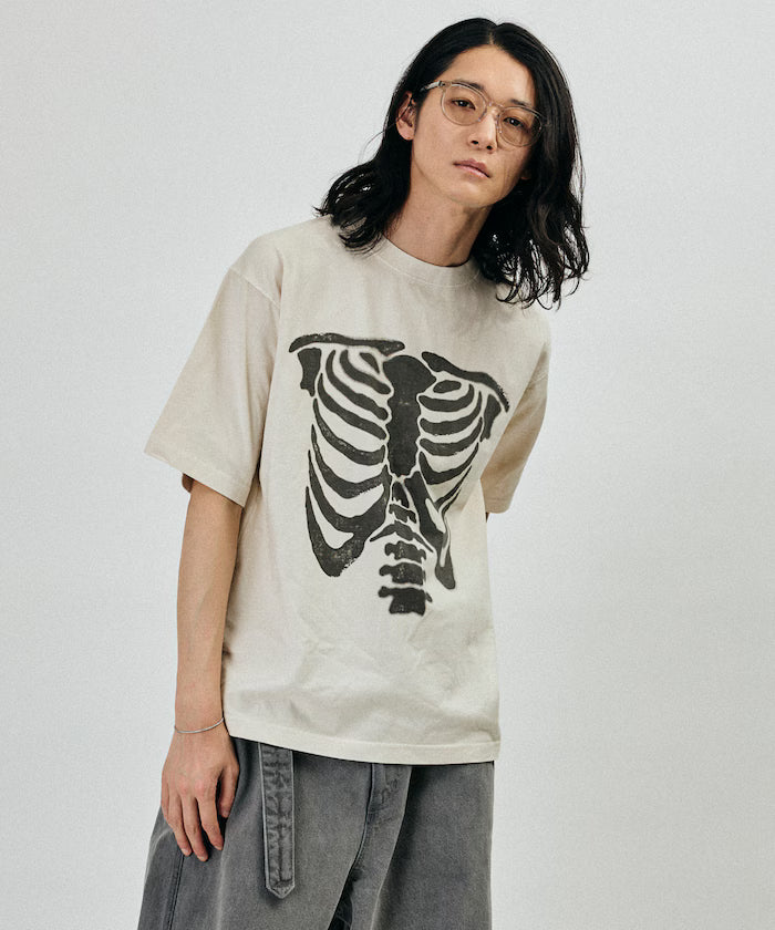 Bone Print Powder Bleach Crew Neck T-Shirt