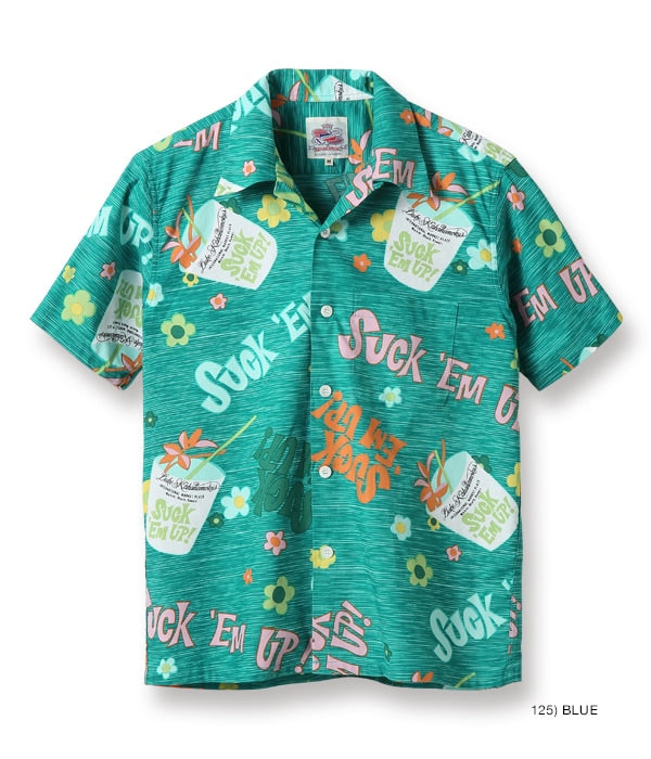 DUKE KAHANAMOKU COTTON HAWAIIAN SHIRT “SUCK EM UP!” - BLUE
