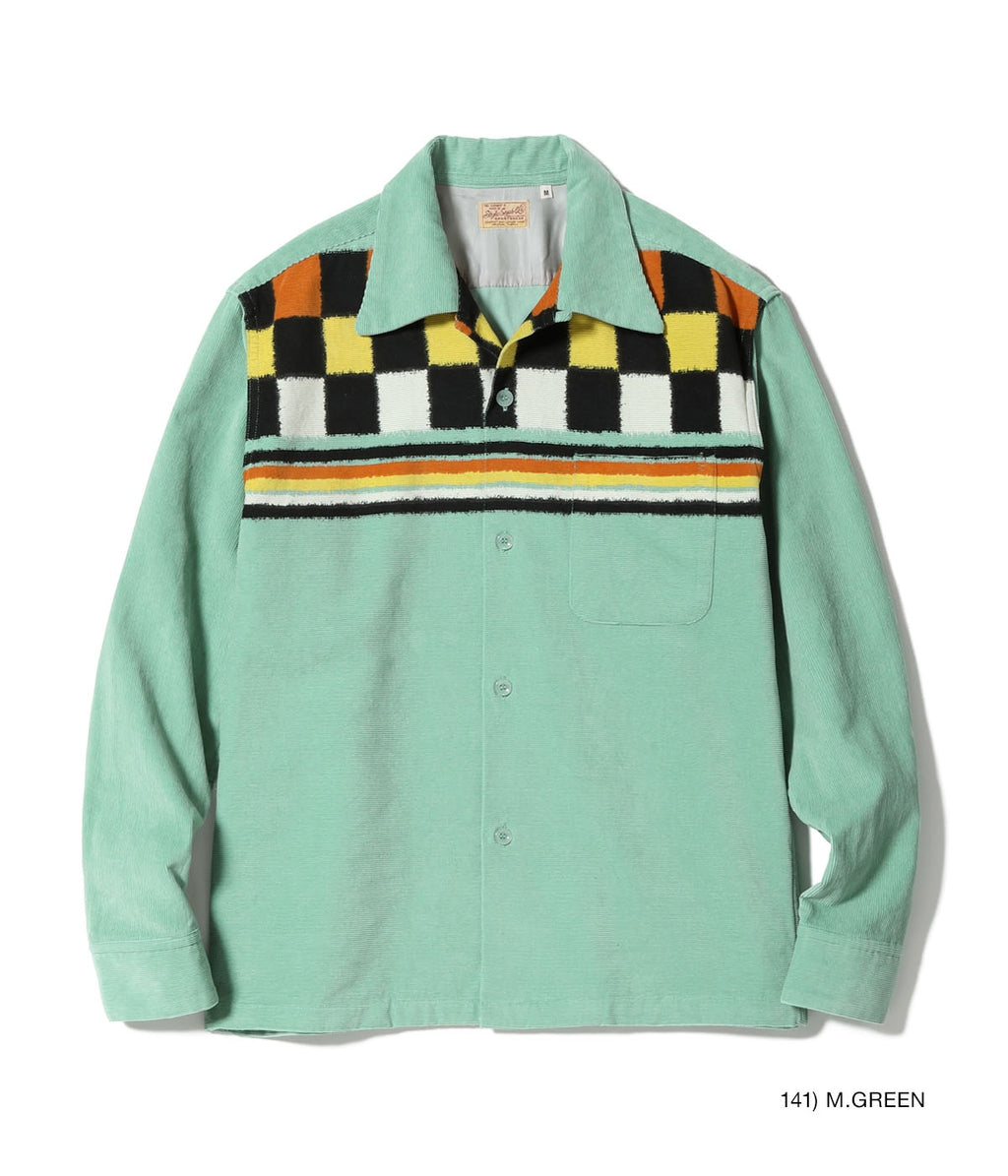 Mid 1950s - Late 1950s Style Corduroy Sports Shirt “SQUARE & STRIPE” - M.GREEN