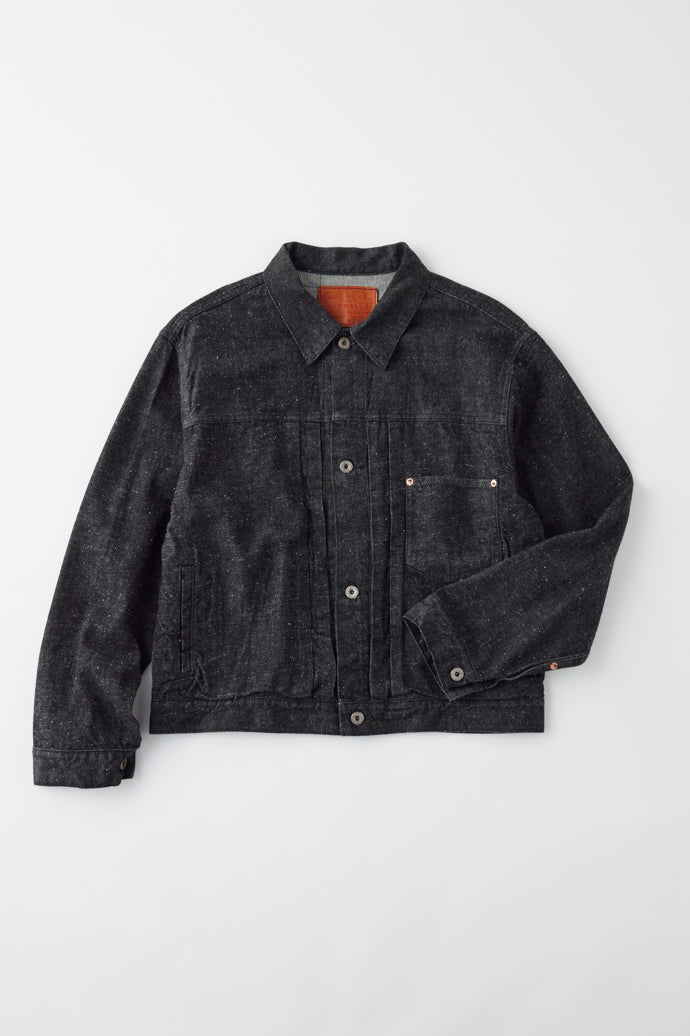 GL15376A / RECYCLED WASTE SUVIN COTTON YARN 11.5oz. DENIM PLEATED BLOUSE WW II MODEL - BLACK
