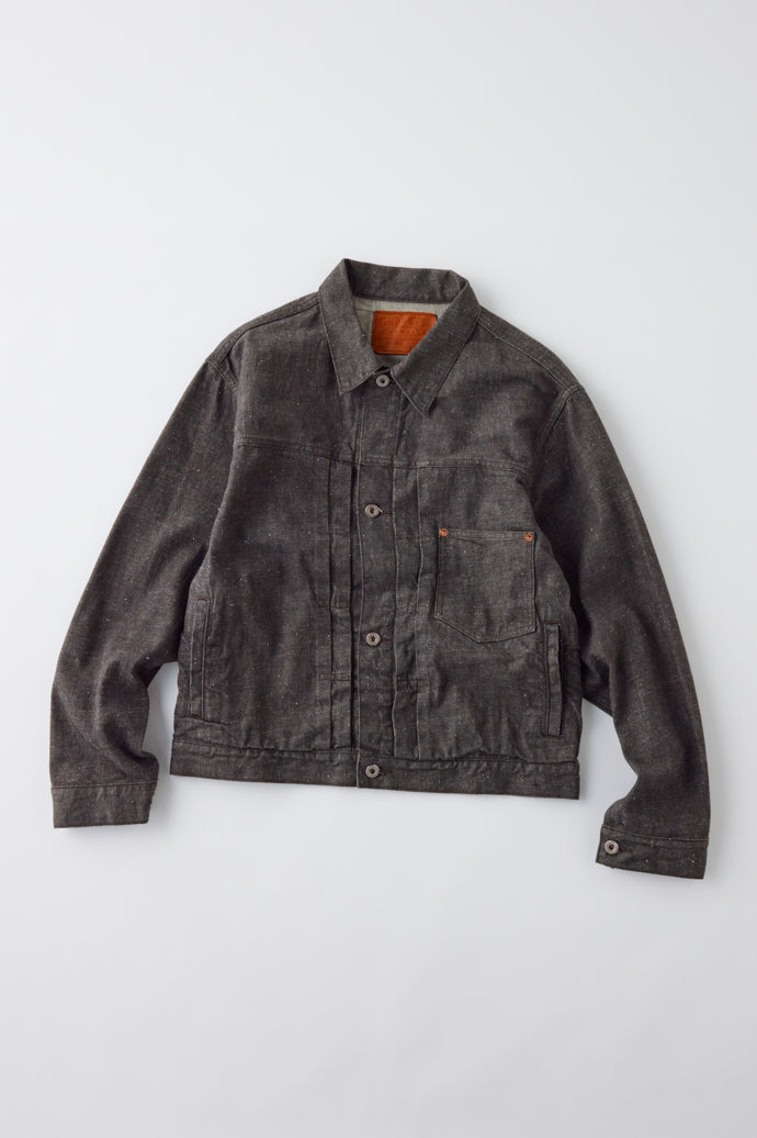 GL15376A / RECYCLED WASTE SUVIN COTTON YARN 11.5oz. DENIM PLEATED BLOUSE WW II MODEL - BROWN