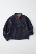 GL15376A / RECYCLED WASTE SUVIN COTTON YARN 11.5oz. DENIM PLEATED BLOUSE WW II MODEL - NAVY