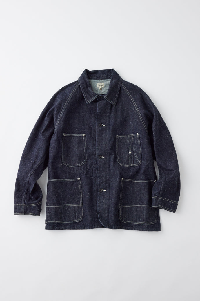 GL15377A / RECYCLED WASTE SUVIN COTTON YARN 11.5oz. DENIM WORK COAT - NAVY