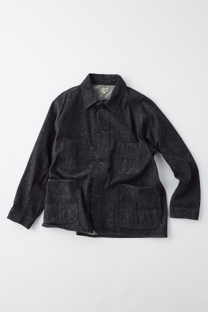 GL15377A / RECYCLED WASTE SUVIN COTTON YARN 11.5oz. DENIM WORK COAT - BLACK