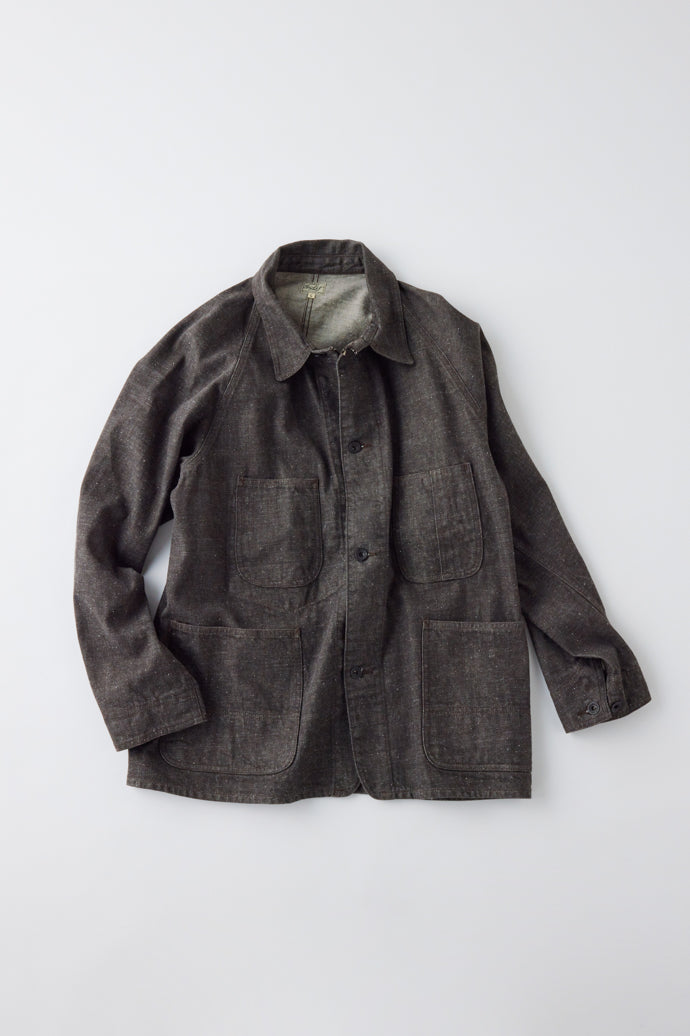 GL15377A / RECYCLED WASTE SUVIN COTTON YARN 11.5oz. DENIM WORK COAT - BROWN