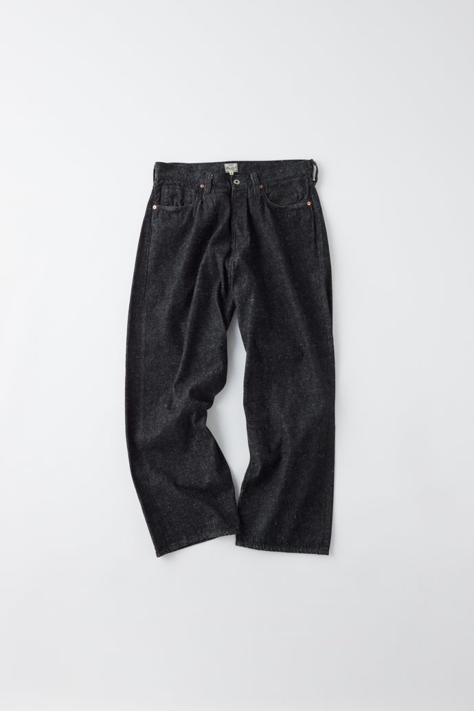 GL42407A / RECYCLED WASTE SUVIN COTTON YARN 11.5oz. DENIM 5POCKET WIDE PANTS WW II MODEL - BLACK