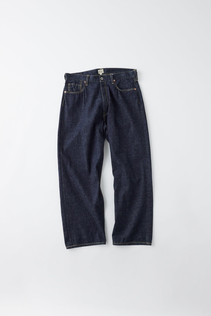 GL42407A / RECYCLED WASTE SUVIN COTTON YARN 11.5oz. DENIM 5POCKET WIDE PANTS WW II MODEL - NAVY