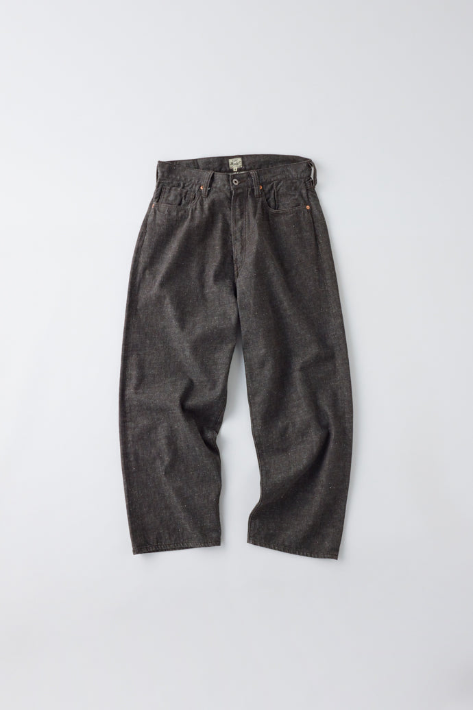 GL42407A / RECYCLED WASTE SUVIN COTTON YARN 11.5oz. DENIM 5POCKET WIDE PANTS WW II MODEL - BROWN