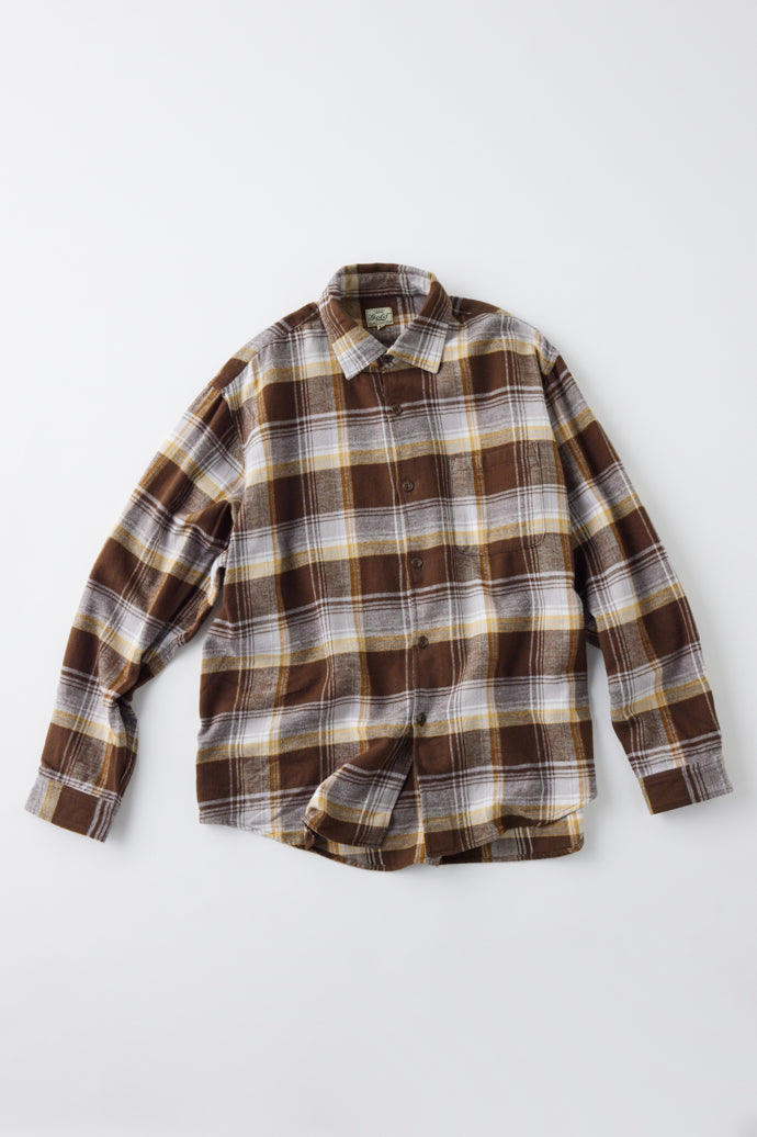 GL29137 / COTTON NEL CHECK REGULAR SHIRT - BROWN