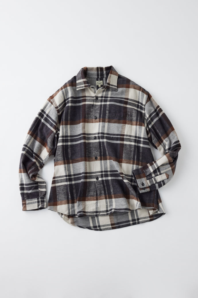 GL29137 / COTTON NEL CHECK REGULAR SHIRT - BLACK