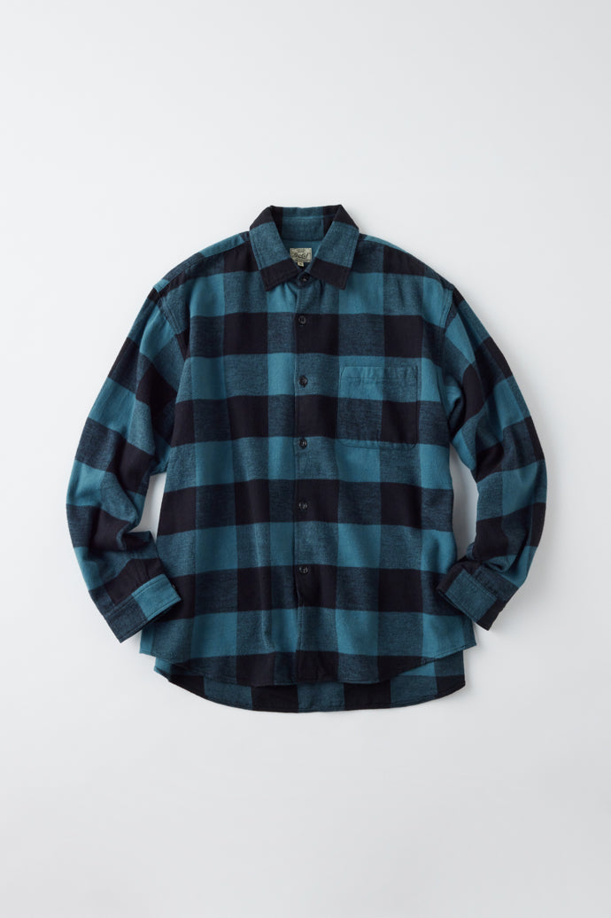 GL29137 / COTTON NEL CHECK REGULAR SHIRT - S.BLUE