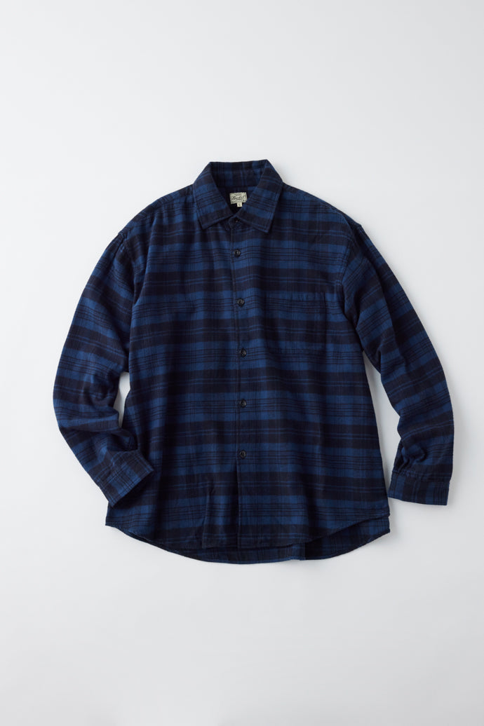 GL29137 / COTTON NEL CHECK REGULAR SHIRT - NAVY