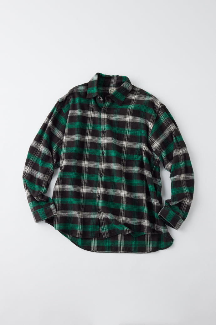 GL29137 / COTTON NEL CHECK REGULAR SHIRT - GREEN