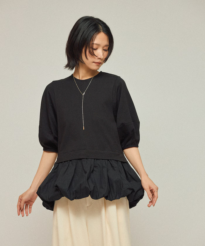 Organic Cotton Peplum Switch Top / 5-minute Sleeve T-Shirt