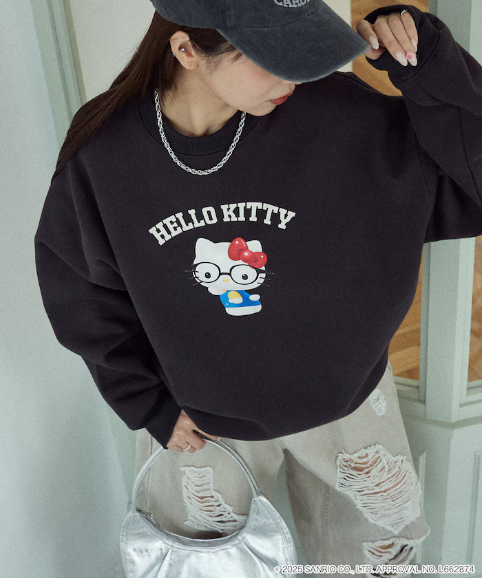 "HELLO KITTY/Hello Kitty" glasses college-style sweatshirt limited edition