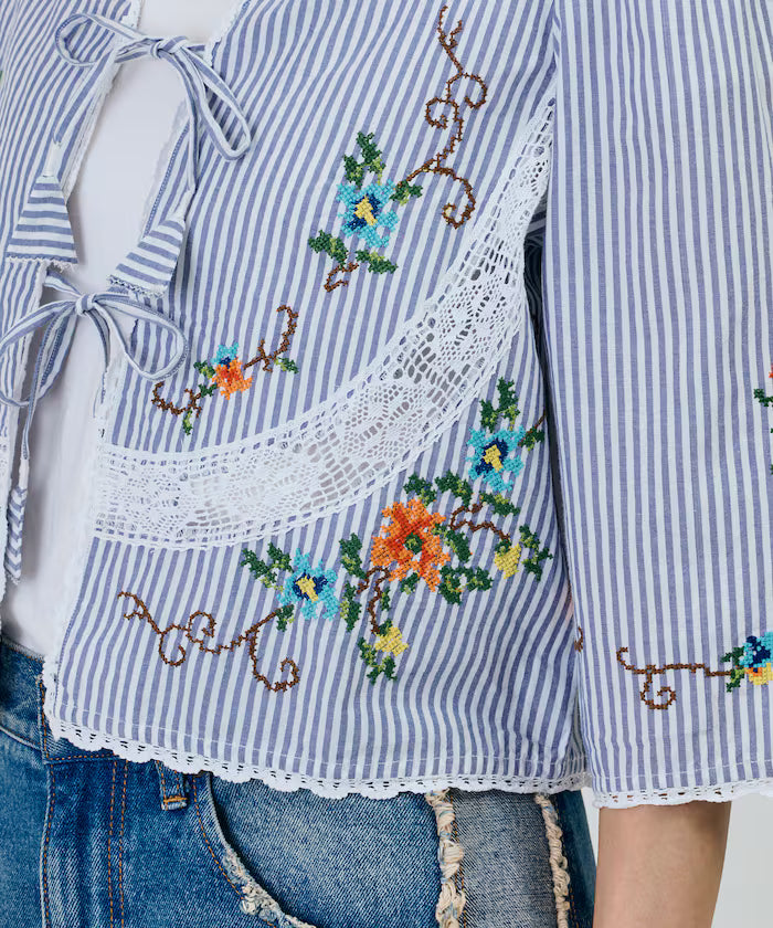India Flower Cross Embroidery Lace Bolero