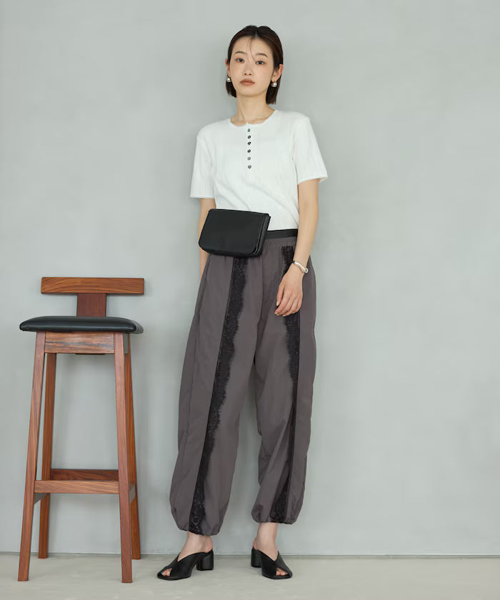 Henry Neck Knitted Lace T-Shirt