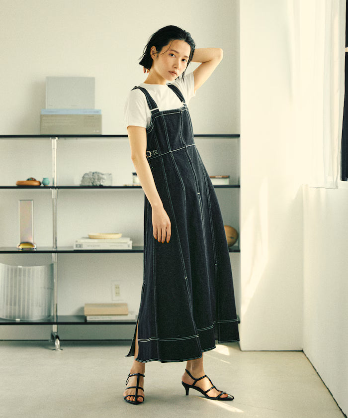 Denim Mermaid Dress / A-Line Slit Denim Overall Dress / Jumper Skirt