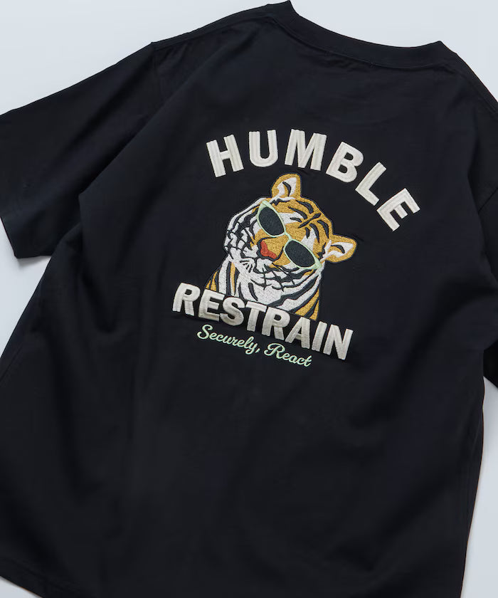 Big Silhouette Design Back Embroidery Crew Neck T-Shirt / TIGER 【Limited Edition】 - BLK-TIGERFACE
