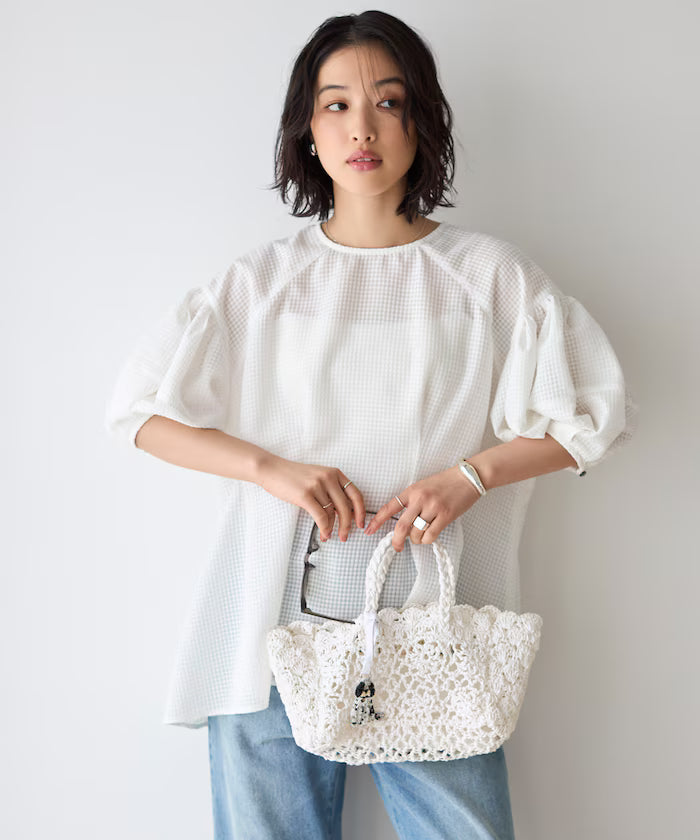 [March 11th 12:00 Release] Sheer Check Balloon Sleeve Blouse / 5-minute sleeves / Flare Silhouette