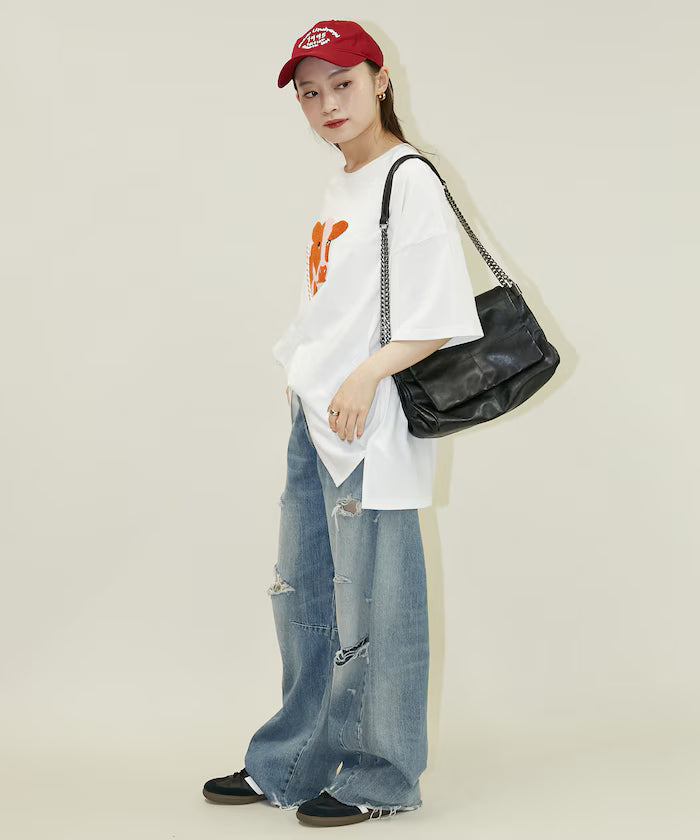 Big T-shirt with Pearl and Sagara Embroidery - Limited Edition
