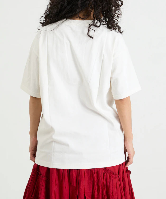 Photo Print Flower Embroidery Crew Neck T-Shirt