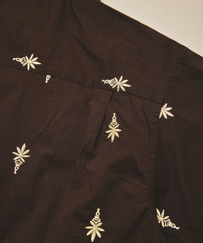 India-made all-over pattern embroidered relax-fit open collar short sleeve shirt