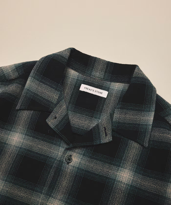 Dyed Ombre Check Open Collar Short Sleeve Sheer Shirt Relaxed Fit