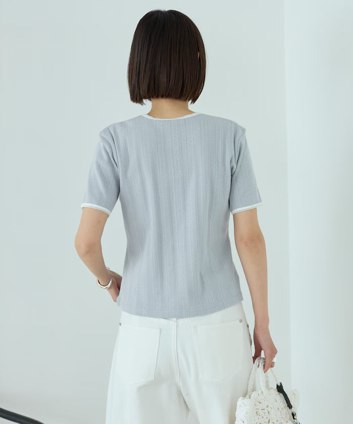 Henry Neck Knitted Lace T-Shirt