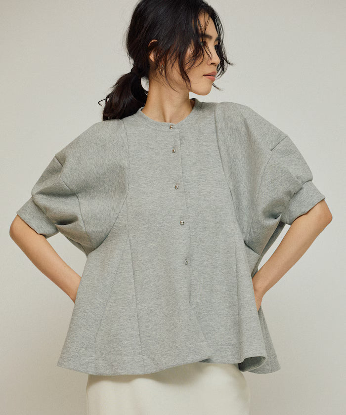 Cardigan with Peplum and Puff Sleeves - Gray