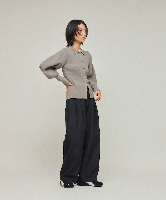 Functional material silk blend knit polo volume sleeve knit cardigan / anti-pill / machine washable