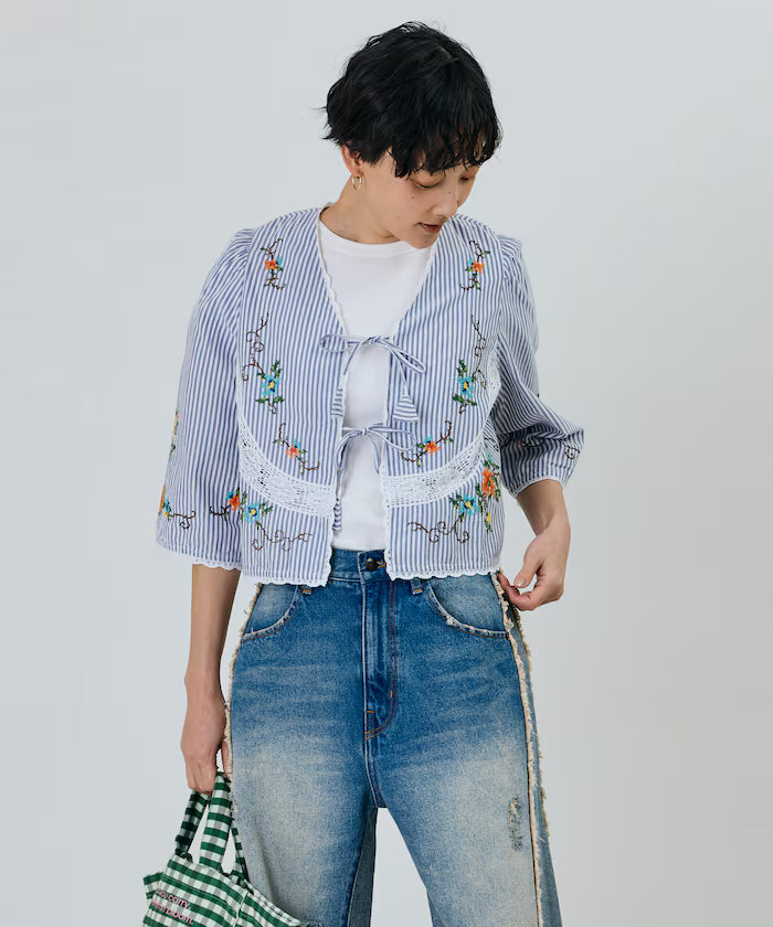 India Flower Cross Embroidery Lace Bolero