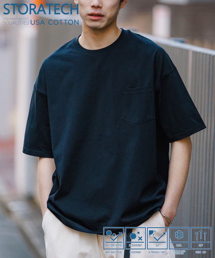 STORATECH Big Silhouette Pocket T-shirt/Antibacterial/Odor-resistant/Antimicrobial/UV Cut/Contact Cooling/Quick Drying 【Limited Edition】 - Black