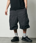 Quick Dry Fabric Wide Silhouette Poly Rip Cross Short Cargo Pants/UV Cut/Quick Dry 【Limited Release】 - Charcoal Gray